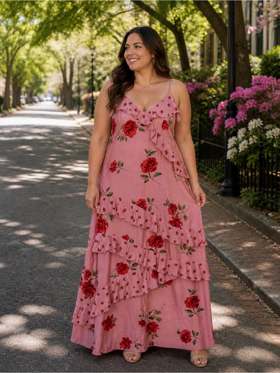 Jessica Simpson Dresses & Skirts - Jessica Simpson Floral Ruffle Maxi Dress in Dusty Rose - Size XL - NWT!